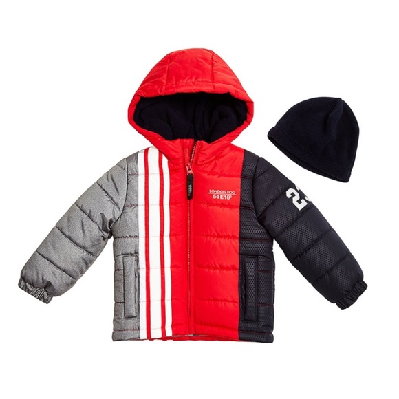 London Fog Other - 2T LONDON FOG Red Gray Hooded Puffer Coat NWT